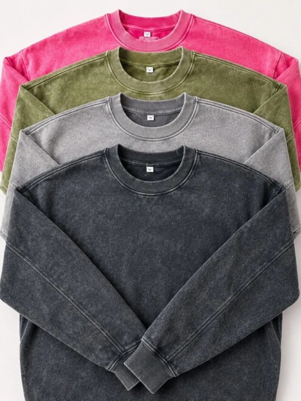 4-pack Unisex acid Washed Crewneck Sweatshirt - Black, grey, green, pink